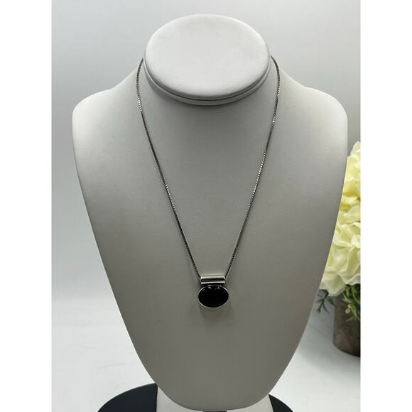 SU 925 Sterling Silver Large Oval Onyx Stone Slider Pendant and Chain Necklace - Picture 2 of 11